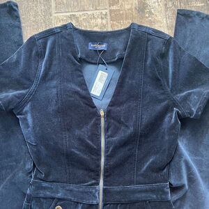 Ramy Brook Navy Velveteen Helena Flared Jumpsuit Womens 28